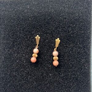 Vintage Gold and Pink Coral Bead Earrings